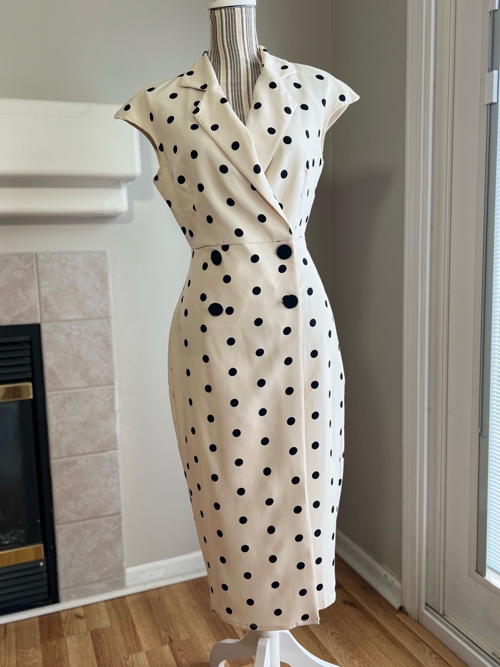 Midi Dress with Black Polka Dots